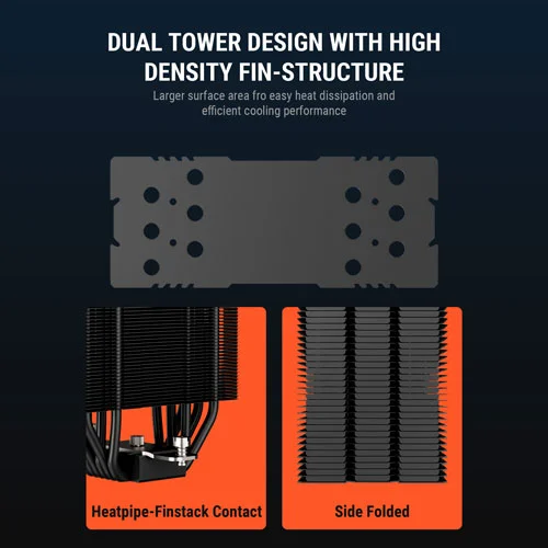 Ant Esports V8 Digital ARGB 120mm Dual Tower CPU Air Cooler with Temperature Display